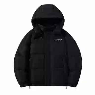 鸭鸭 高端通勤系列 冬季基础款拼接插色简约字母印花设计感学生党好物显高小众垂感宽松休闲防寒保暖插色抽绳连帽羽绒服 男女同款