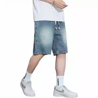 协协乐 薄款宽松直筒美式复古水洗休闲五分牛仔短裤 男款