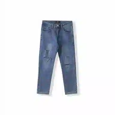 我是大卫 破洞修身中腰拉链牛仔裤 男女同款 蓝色