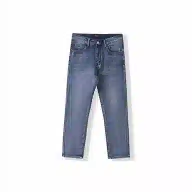 我是大卫 做旧中腰拉链百搭宽松直筒垂感九分牛仔裤 男女同款 浅蓝色