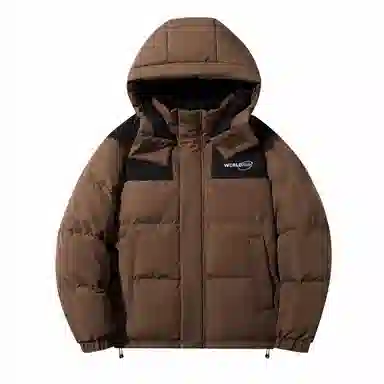 鸭鸭 高端通勤系列 冬季基础款拼接插色简约字母印花设计感学生党好物显高小众垂感宽松休闲防寒保暖插色抽绳连帽羽绒服 男女同款