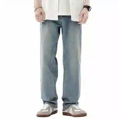 【dme】 纯色基础款水洗时尚简约直筒休闲长裤男款美式复古宽松日常通勤阔腿牛仔裤 男女同款 靛蓝色