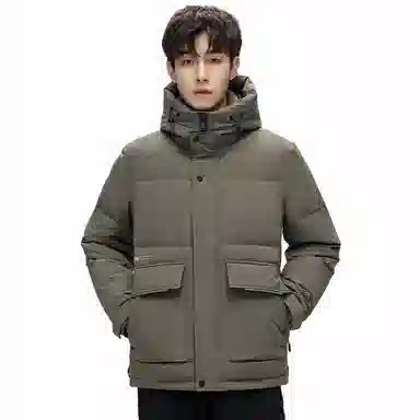 鸭鸭 纯色韩版休闲短款连帽加厚羽绒服 男款