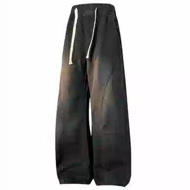 稻草人 美式高街废土风结构性拼接水洗做旧简约纯色垂感松紧抽绳直筒无性别主义宽松休闲百搭工装牛仔裤 男女同款