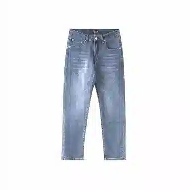 我是大卫 水洗修身直筒九分牛仔裤 男女同款 浅蓝色