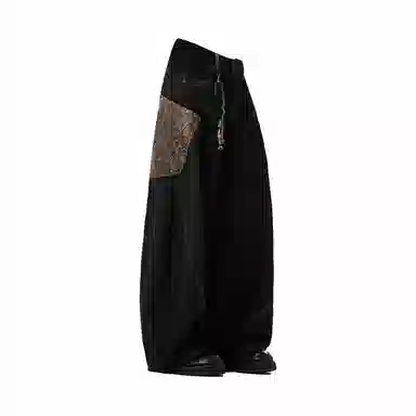 物质公式 美式高街复古个性蛇纹宽松百搭弯刀蟒阔腿微喇休闲直筒长裤拼接垂感牛仔裤 男女同款 黑色