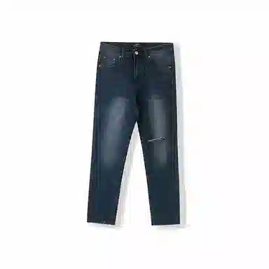 我是大卫 美式破洞修身百搭小脚九分牛仔裤 男女同款 深蓝色