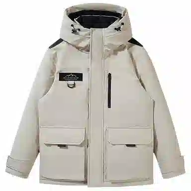 鸭鸭 山系户外系列 时尚韩版休闲中长款连帽外套加厚保暖工装风羽绒服 男女同款