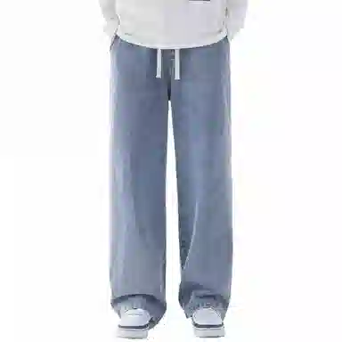 玉儿恋 宽松直筒高街系带休闲牛仔裤 男款