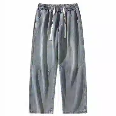 大卫贝肯 美式高街基础款字母抽绳时尚宽松复古直筒休闲百搭垂感牛仔裤 男女同款