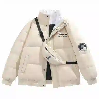 三体 红岸基地系列 含挎包字母徽章印花纯色基础款宽松美式户外防风防水休闲保暖加厚潮牌个性时尚面包服立领羽绒服 男女同款