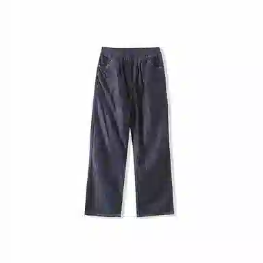 我是大卫 纯色中腰松紧宽松直筒牛仔裤 男女同款 深蓝色