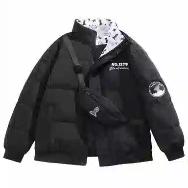 三体 红岸基地系列 含挎包字母徽章印花纯色基础款宽松美式户外防风防水休闲保暖加厚潮牌个性时尚面包服立领羽绒服 男女同款