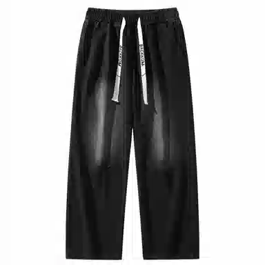 大卫贝肯 美式高街基础款字母抽绳时尚宽松复古直筒休闲百搭垂感牛仔裤 男女同款