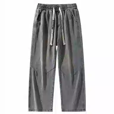 大卫贝肯 美式高街基础款字母抽绳时尚宽松复古直筒休闲百搭垂感牛仔裤 男女同款