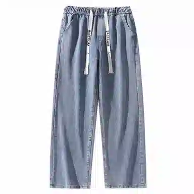 大卫贝肯 美式潮牌水洗做旧高街直筒裤字母刺绣系带时尚百搭宽松舒适休闲复古牛仔裤 男女同款