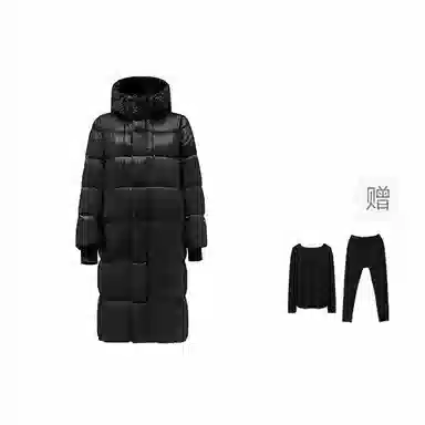 鸭鸭 黑金标色奢金保暖过膝连帽防寒羽绒服 男女同款 黑色