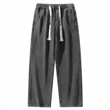 大卫贝肯 美式潮牌水洗做旧高街直筒裤字母刺绣系带时尚百搭宽松舒适休闲复古牛仔裤 男女同款