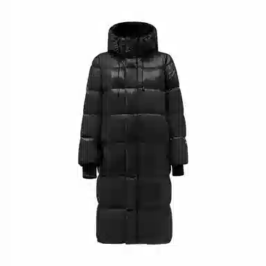 鸭鸭 黑金标色奢金保暖过膝连帽防寒羽绒服 男女同款 黑色