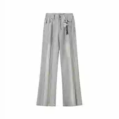 大卫贝肯 美式复古高街潮牌重工水洗扎染做旧脏脏白拼接休闲长裤宽松直筒工装牛仔裤 男女同款