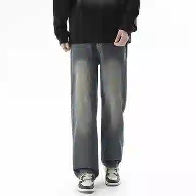 【dme】 基础款时尚舒适中腰休闲复古宽松百搭直筒牛仔裤 男女同款