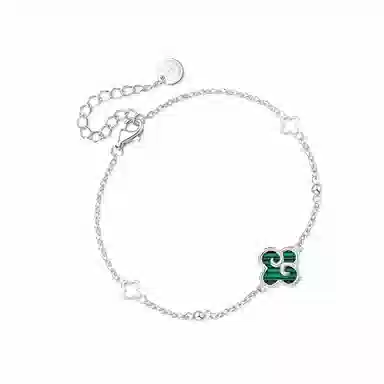 骊碧 香港轻奢祥云幸运四叶草小众设计高级感百搭国风高档浪漫有意义 表白仪式感 孔雀石 手链 女款