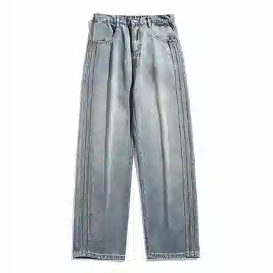 【dme】 时尚简约基础款宽松休闲长裤美式高街拼接设计中腰百搭直筒垂感牛仔裤 男女同款