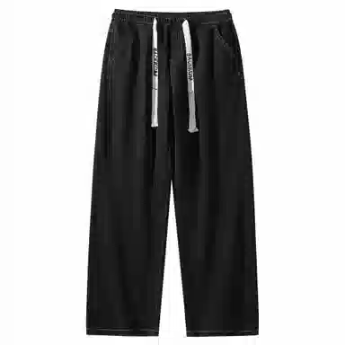 大卫贝肯 美式潮牌水洗做旧高街直筒裤字母刺绣系带时尚百搭宽松舒适休闲复古牛仔裤 男女同款