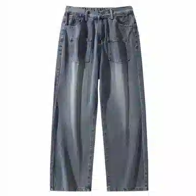 大卫贝肯 美式高街简约基础款复古水洗宽松柔软舒适休闲百搭显高直筒牛仔裤 男女同款