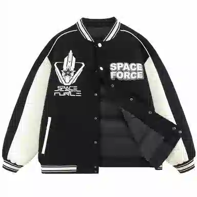 三体 太空亚洲舰队系列 复古美式宽松趣味英文字母发泡印花休闲学院风拼接撞色保暖加厚飞行员棒球多巴胺羽绒服 男女同款