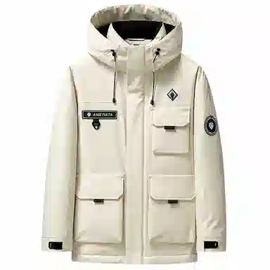 鸭鸭 石墨烯蓄热时尚韩版休闲百搭短款连帽山系户外运动多口袋防寒保暖工装羽绒服 男女同款