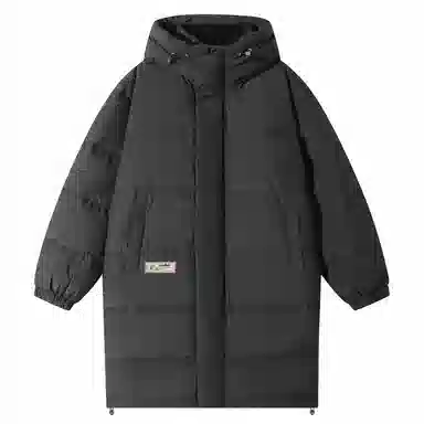 快鱼 东北极寒户外美式复古简约纯色基础款动物热熔标休闲时尚保暖加厚百搭宽松面包服连帽羽绒服 男女同款 黑色