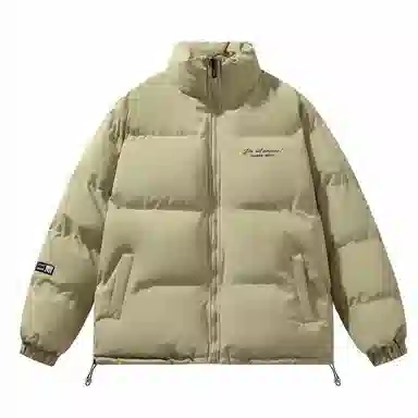 三体 不要回答系列 美式宽松保暖柔软舒适简约字母印花纯色百搭基础款防风防水防寒加厚立领开衫潮牌棉服 男女同款