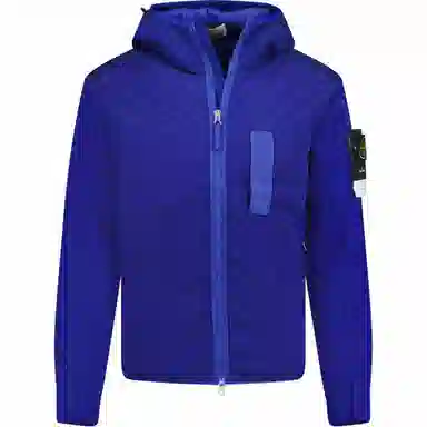 Stone Island Logo Patch Zip Hoodie Jacket Blue