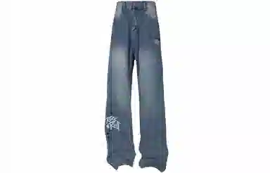 大卫贝肯 做旧字母印花涂鸦中腰拉链百搭直筒牛仔裤 男女同款