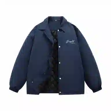 三体 水滴系列 简约字母印花美式宽松保暖百搭纯色基础款防风防水防寒加厚复古立领开衫潮牌面包服外套柔软舒适棉服 男女同款