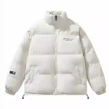 三体 不要回答系列 美式宽松保暖柔软舒适简约字母印花纯色百搭基础款防风防水防寒加厚立领开衫潮牌棉服 男女同款