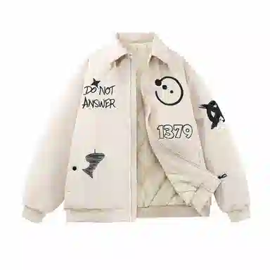 三体 红岸基地系列 美式复古简约宽松加厚保暖防水服趣味大绣花字母基础款拉链休闲翻领高街潮牌学生户外机能风棉服 男女同款