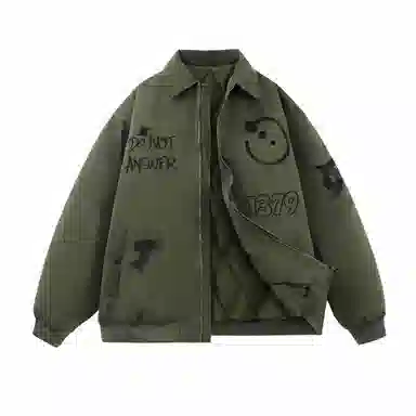 三体 红岸基地系列 美式复古简约宽松加厚保暖防水服趣味大绣花字母基础款拉链休闲翻领高街潮牌学生户外机能风棉服 男女同款