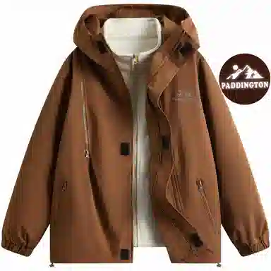 帕丁顿熊 复古高街废土机能风连帽三合一可拆卸内胆防风冲锋夹克外套 男女同款