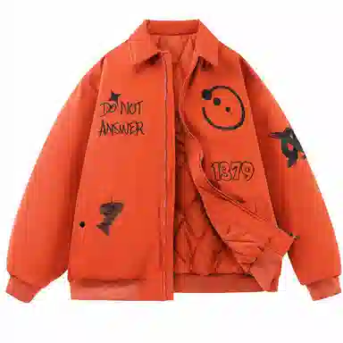 三体 红岸基地系列 美式复古简约宽松加厚保暖防水服趣味大绣花字母基础款拉链休闲翻领高街潮牌学生户外机能风棉服 男女同款