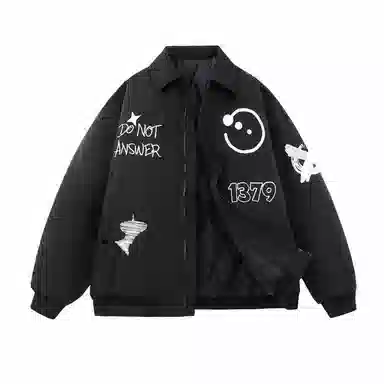 三体 红岸基地系列 美式复古简约宽松加厚保暖防水服趣味大绣花字母基础款拉链休闲翻领高街潮牌学生户外机能风棉服 男女同款