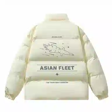 三体 太空亚洲舰队系列 简约基础款纯色字母印花宽松休闲加厚保暖防风防水防寒立领美式复古高街潮牌面包服棉服 男女同款