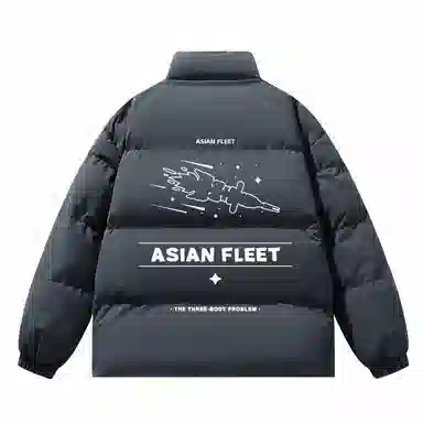 三体 太空亚洲舰队系列 简约基础款纯色字母印花宽松休闲加厚保暖防风防水防寒立领美式复古高街潮牌面包服棉服 男女同款