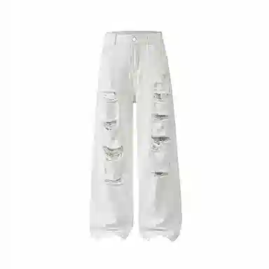 PANDA ADEVIL Distressed Wide-Leg Jeans White
