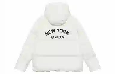 MLB New York Yankees Cream Hooded Puffer Jacket