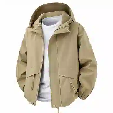 快鱼 美式复古基础简约纯色工装大口袋设计防风宽松百搭连帽夹克外套 男女同款