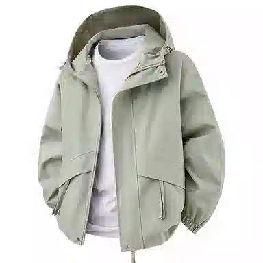 快鱼 美式复古基础简约纯色工装大口袋设计防风宽松百搭连帽夹克外套 男女同款