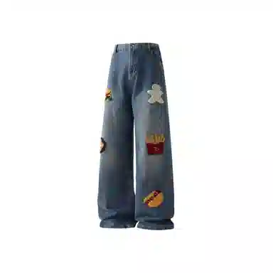 袋鼠 高街设计感宽松时尚休闲直筒牛仔裤 男女同款