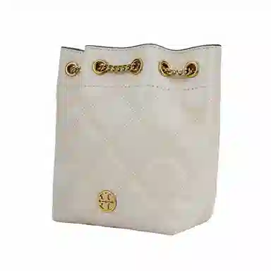 Tory Burch Metal Logo Chain Strap Bucket Bag Beige